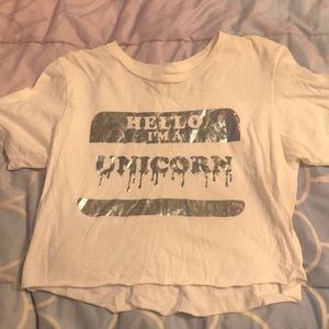 Hot Topic Unicorn Name Tag Crop Tee
